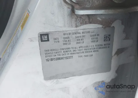 2017 Chevrolet Cruze Premier Auto from USA, damaged, VIN 1G1BF5SM6H7192377